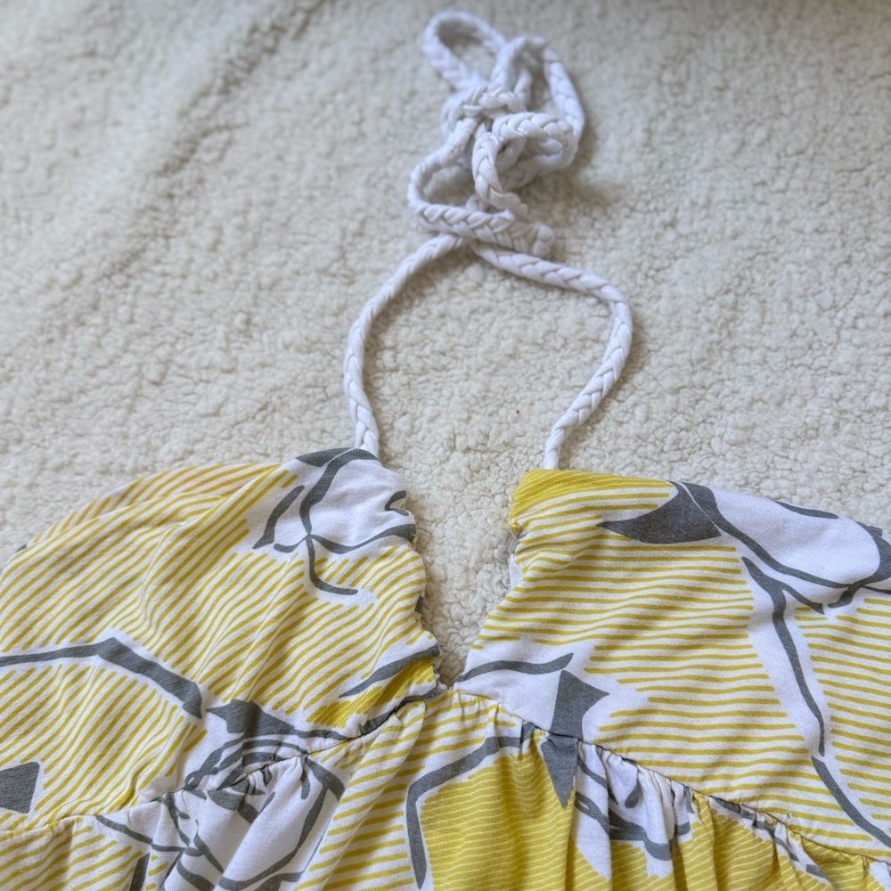 Y2K Vintage Lost Yellow Floral Halter Sundress with White Tie - Picture 6 of 9